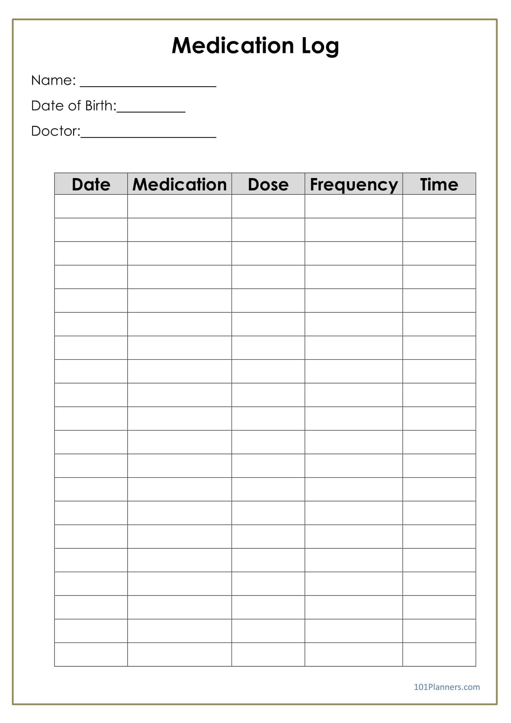 Medication Log Within Blank Medication List Templates