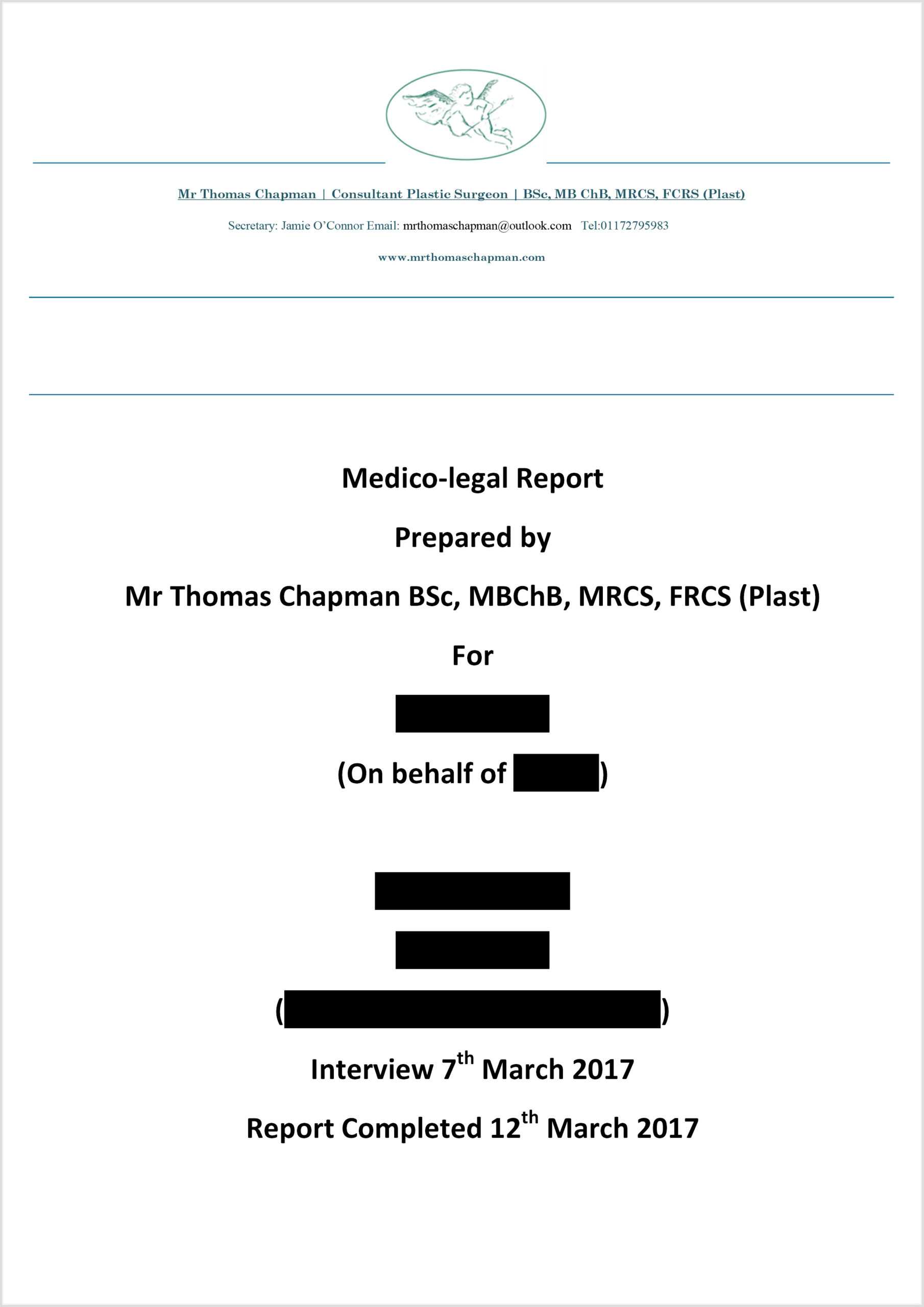 Medicolegal Reporting - Mr Thomas Chapman Regarding Medical Legal Report Template