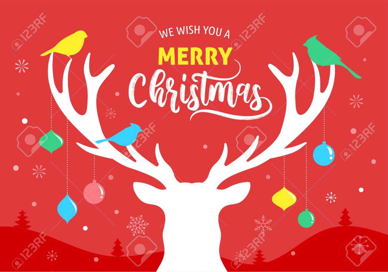 Merry Christmas Banner, Xmas Template Background With Deer Silhouette,.. Inside Merry Christmas Banner Template