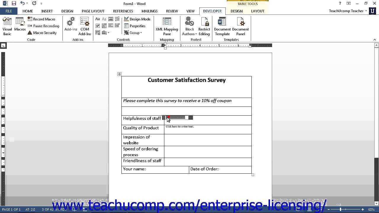 Microsoft Office Word 2013 Tutorial Creating Forms 21.4 Employee Group  Training Throughout How To Create A Template In Word 2013
