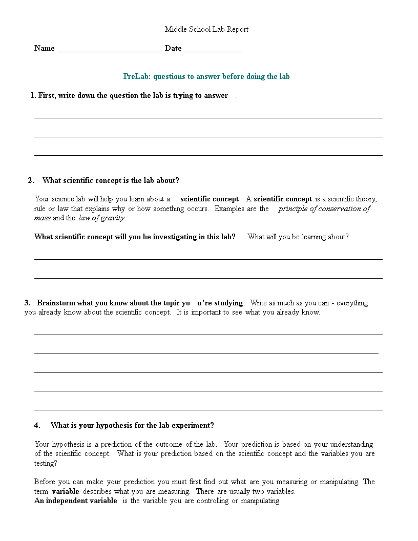 Middle School Lab Report | Templates At Pertaining To Lab Report Template Middle School