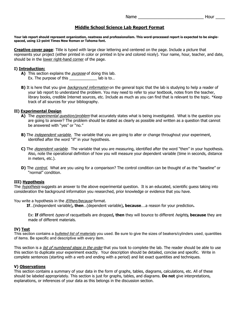 Middle School Science Lab Report Format Intended For Lab Report Template Middle School