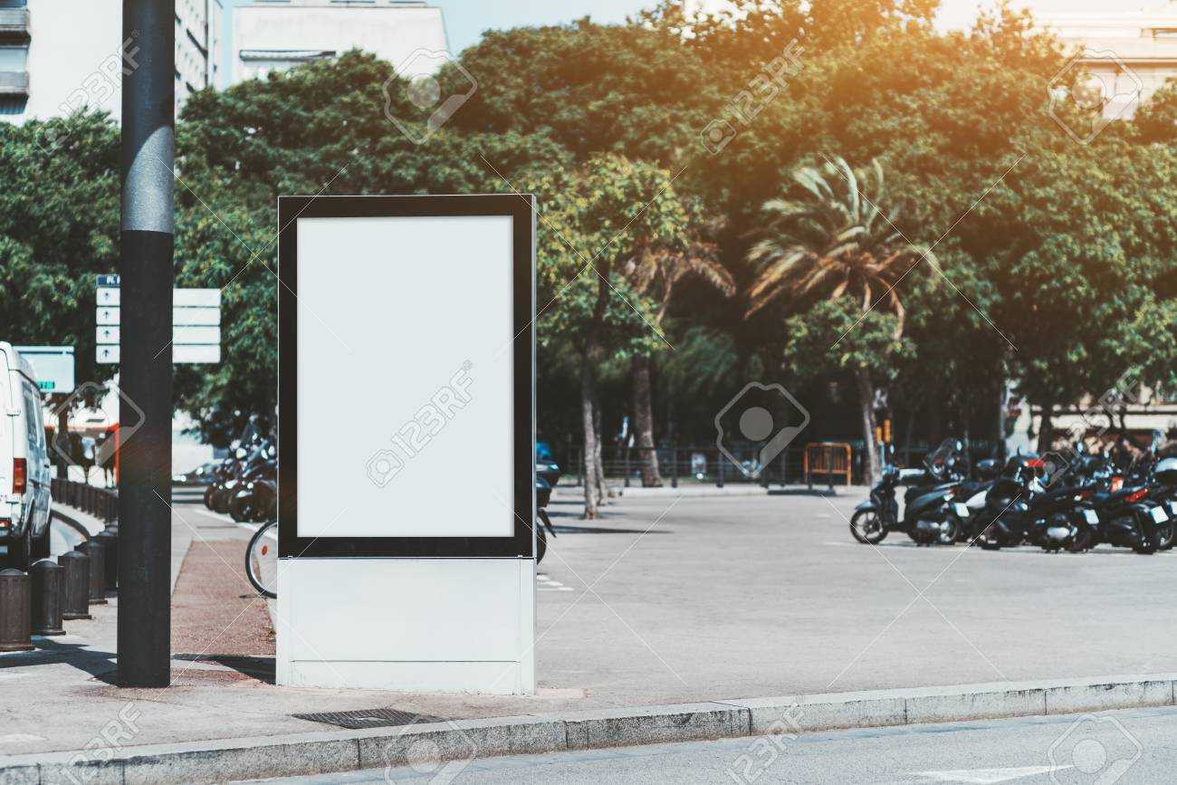 Mockup Of The Blank Information Poster In Urban Settings; An.. In Street Banner Template