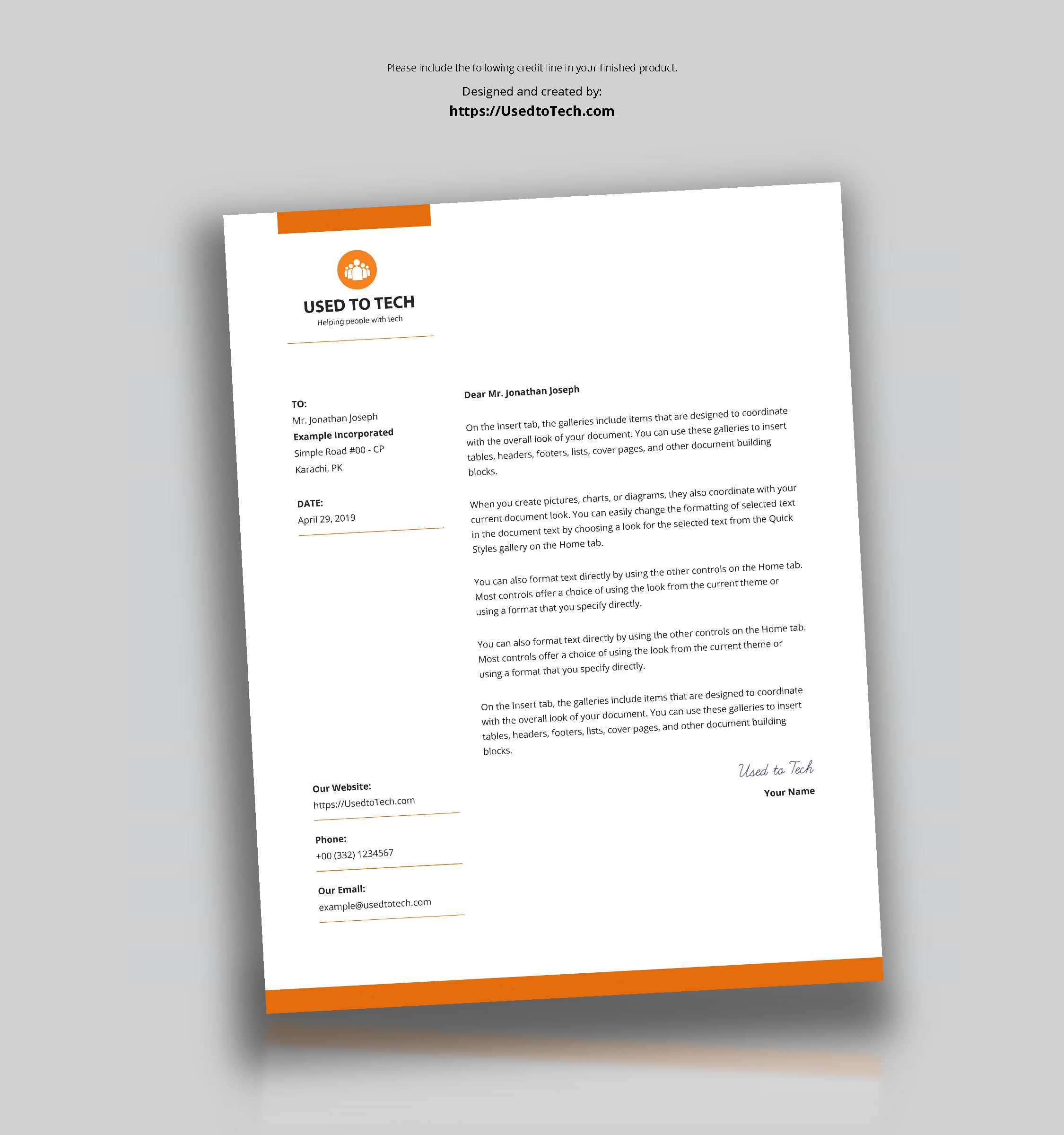Modern Letterhead Template In Microsoft Word Free – Used To Tech Intended For How To Create A Letterhead Template In Word