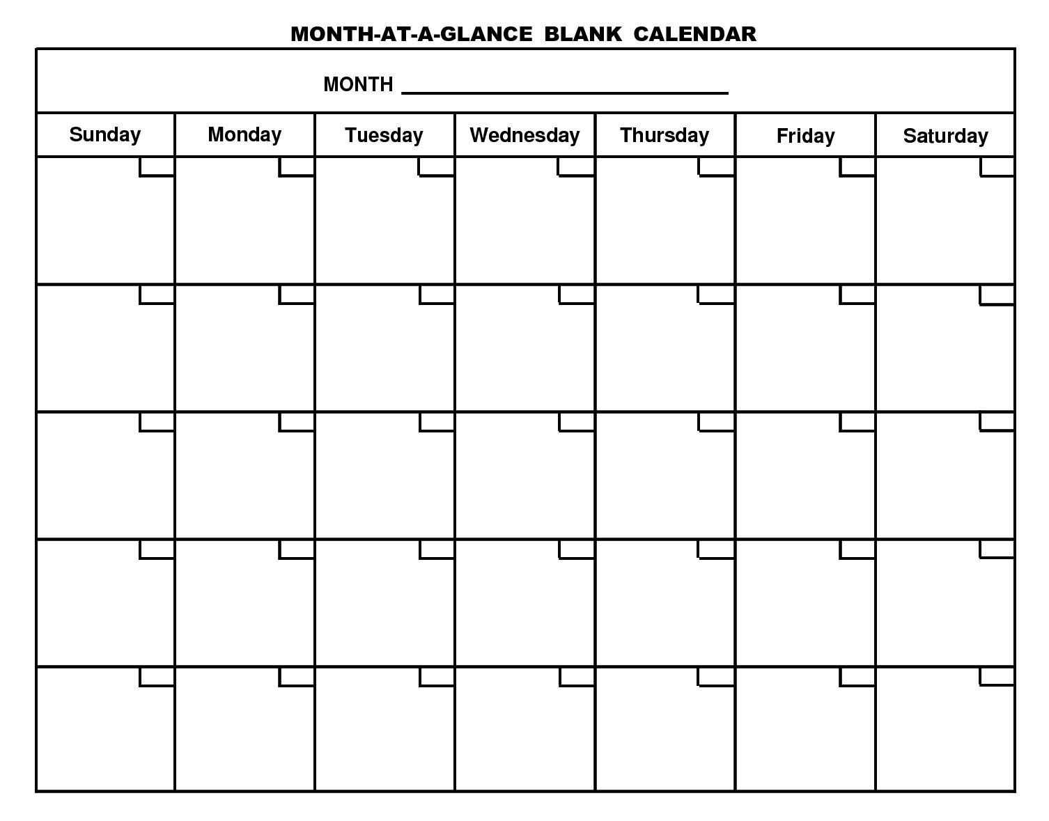 Month At A Glance Blank Calendar | Monthly Printable Calender For Month At A Glance Blank Calendar Template