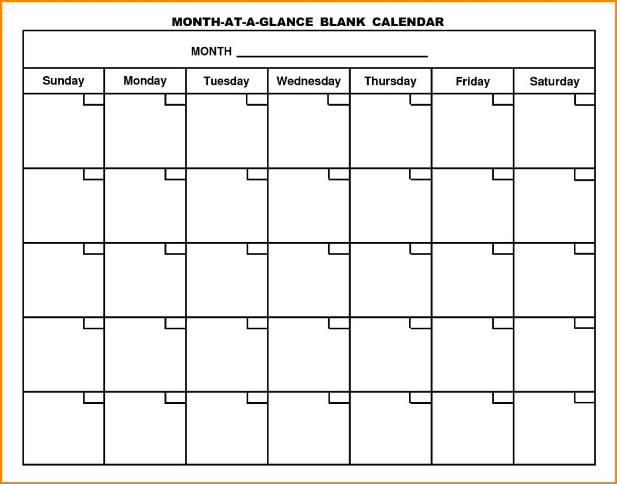 Month At A Glance Blank Calendar Template Sample Design Templates