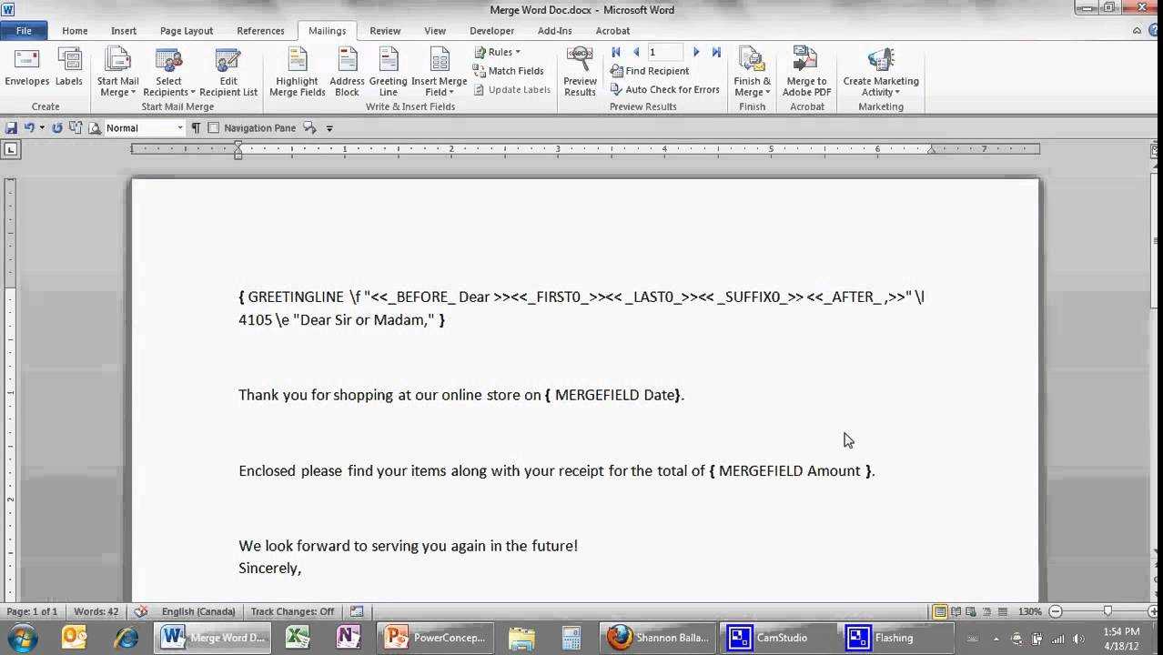 Ms Word 2010 – Mail Merge: Switches Throughout How To Create A Mail Merge Template In Word 2010
