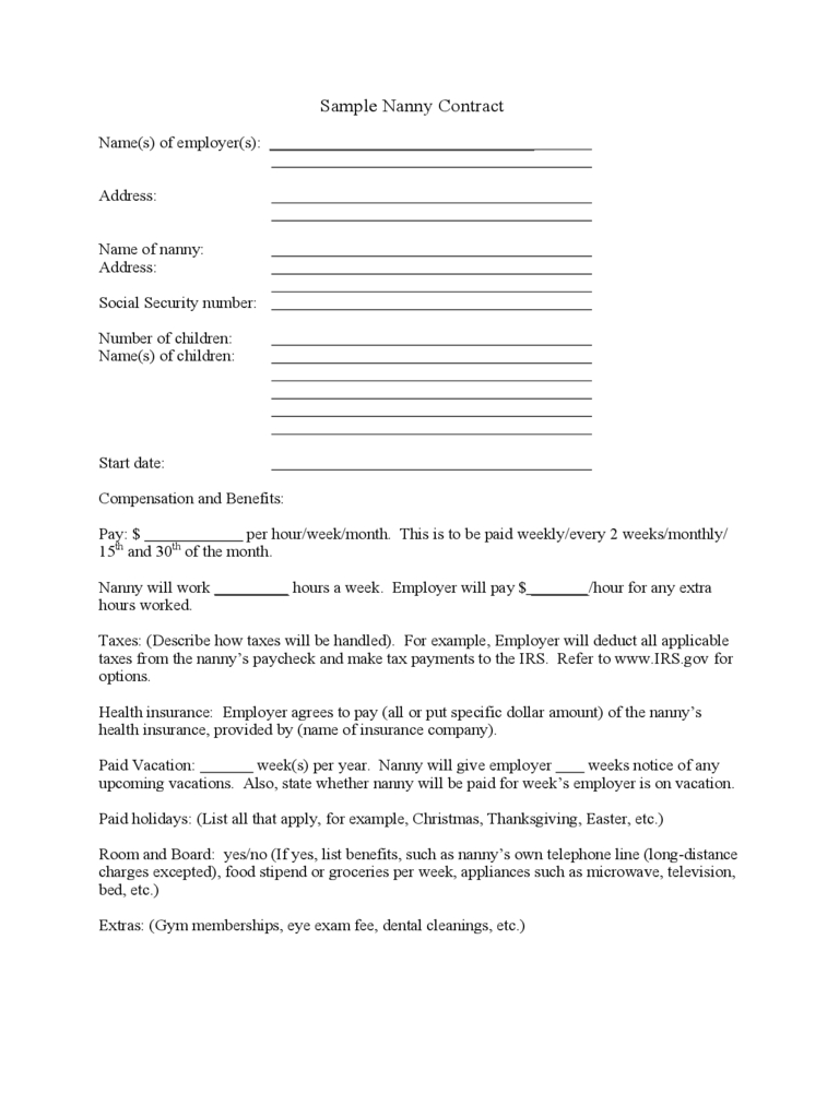 Nanny Contract Template – 2 Free Templates In Pdf, Word In Nanny Contract Template Word