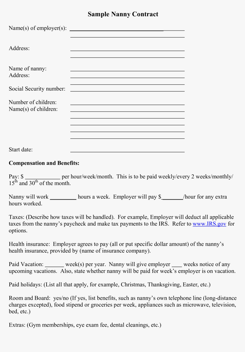 Nanny Contract Template Babysitter Pdf Fill Online Pertaining To Nanny Contract Template Word