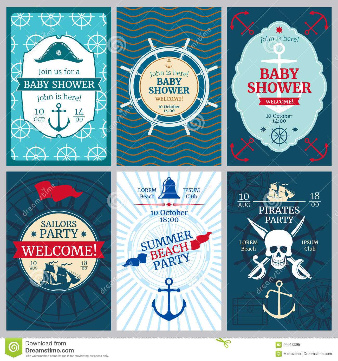 Nautical Baby Shower, Birthday, Beach Party Vector Inside Nautical Banner Template