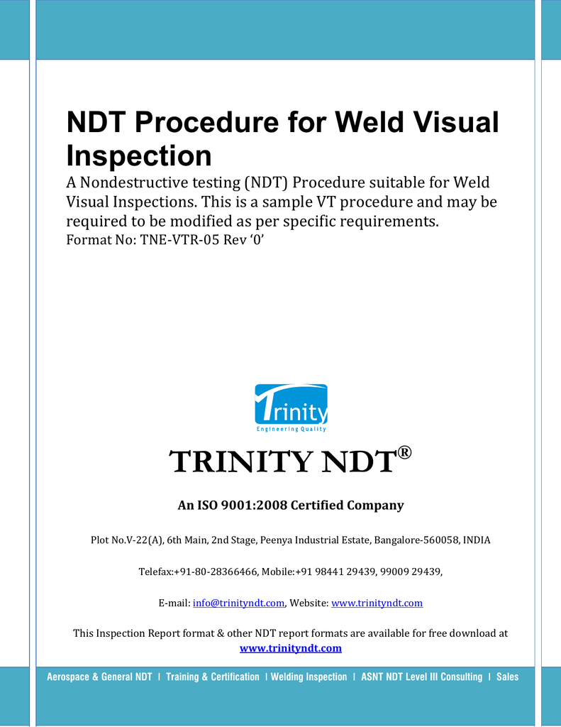 Ndt Procedure For Weld Visual Inspection Within Welding Inspection Report Template