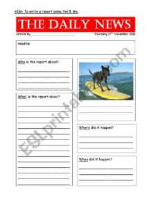 Newspaper Report Template - Esl Worksheetzoo123Zoo for News Report Template