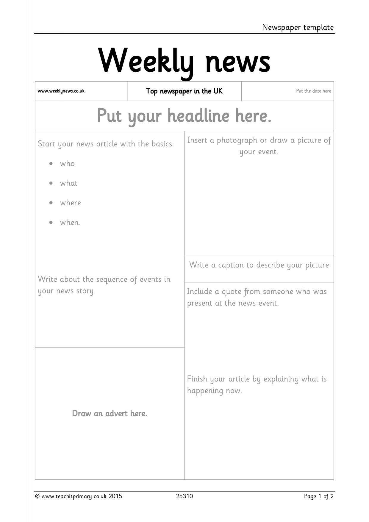 Newspaper Template Intended For Report Writing Template Ks1