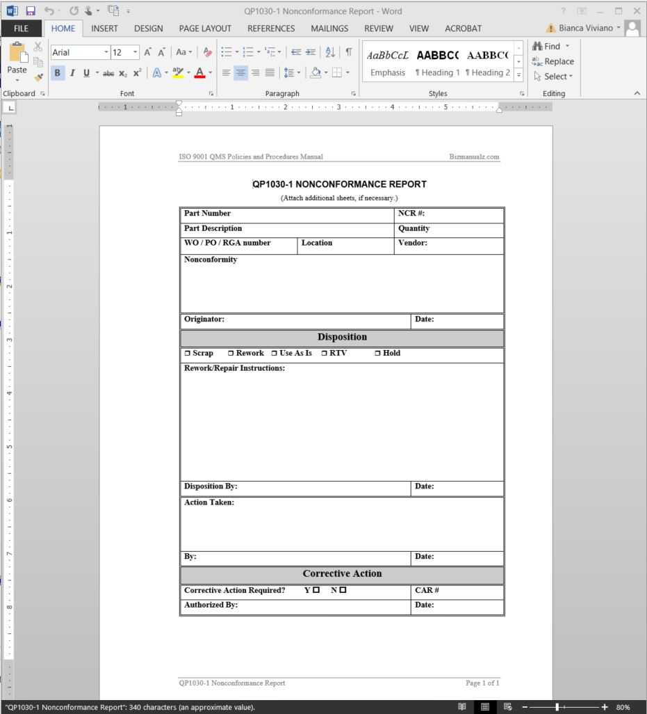 Non Conformance Report Template Word – Barati.ald2014 Throughout Fault Report Template Word