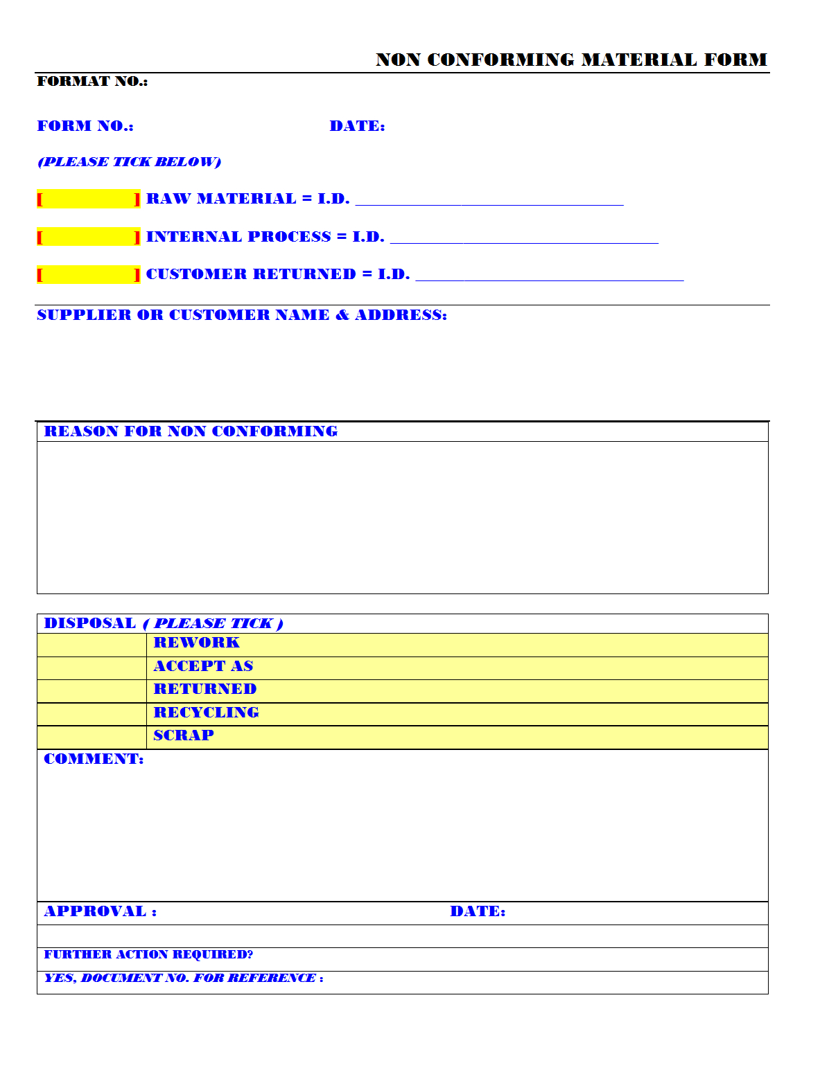 Non Conforming Material Form – Intended For Non Conformance Report Template