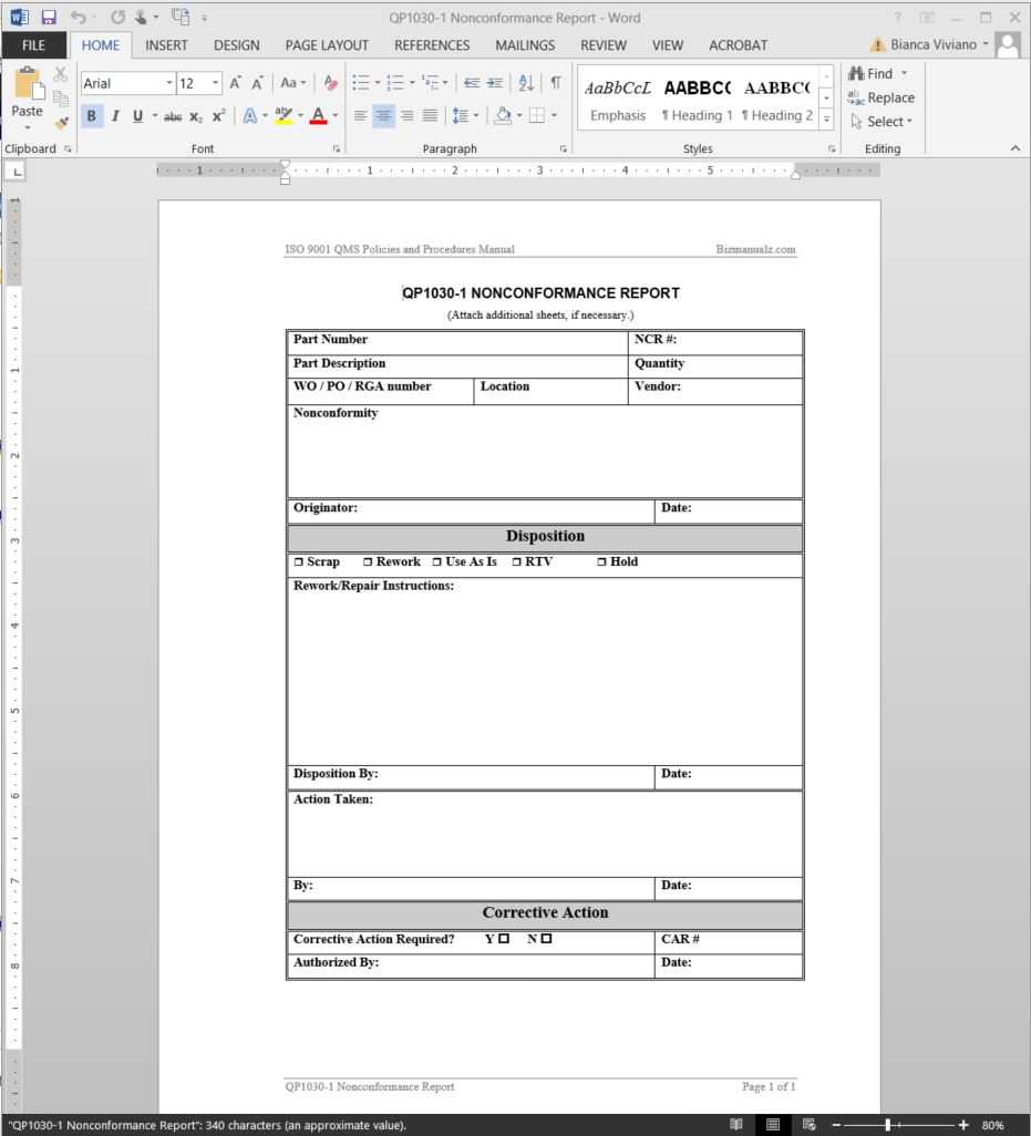 Nonconformance Report Iso Template | Qp1030 1 Pertaining To Non Conformance Report Template