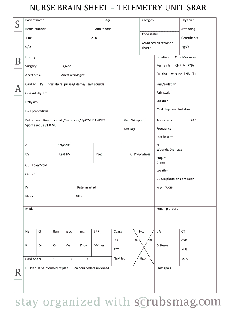 Nurse Brain Sheet Editable – Fill Online, Printable For Nurse Report Sheet Templates