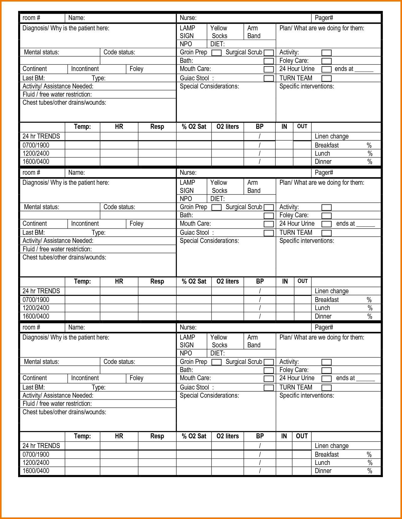 Med Surg Report Sheet Templates - Sample Design Templates