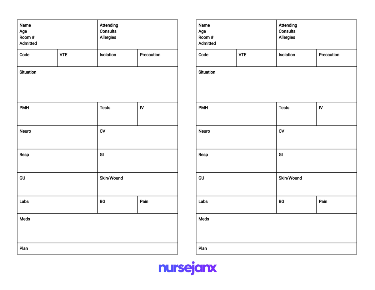 Nursing Shift Report Sheet Printable