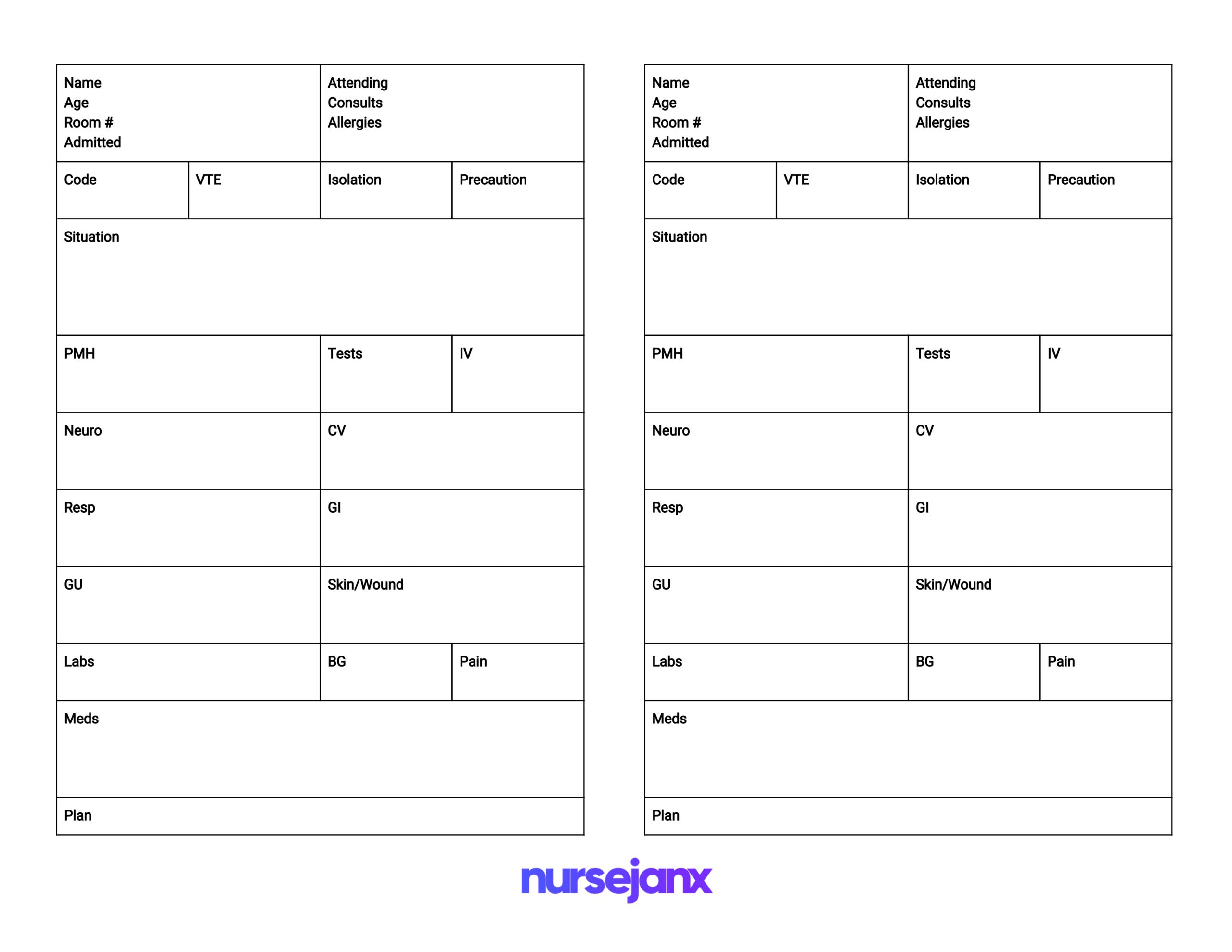 Nursejanx Store Pertaining To Med Surg Report Sheet Templates