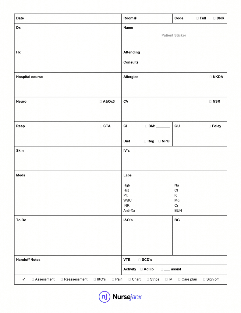 Nursing Report Sheet Template – Nursejanx Store For Nursing Report Sheet Template