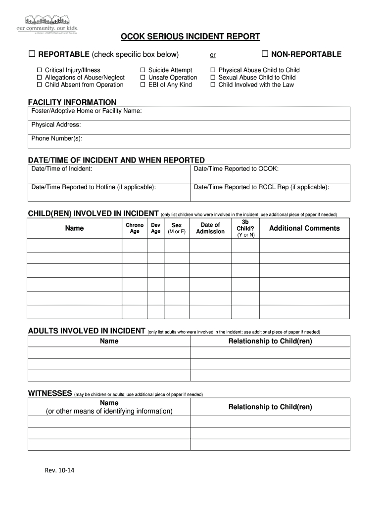 Ocok Serious Incident Form – Fill Online, Printable For Serious Incident Report Template