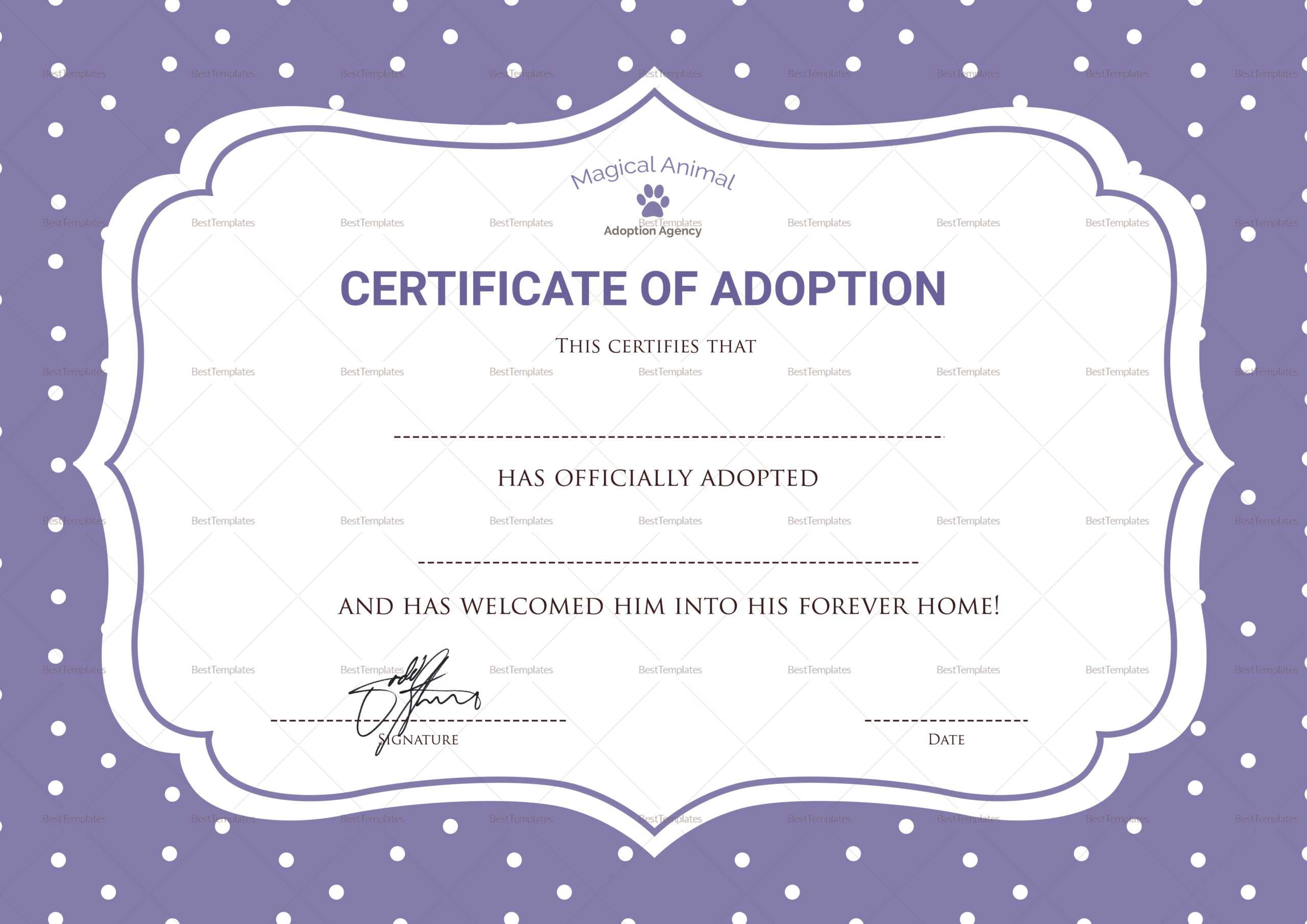 Official Adoption Certificate Template Within Blank Adoption Certificate Template