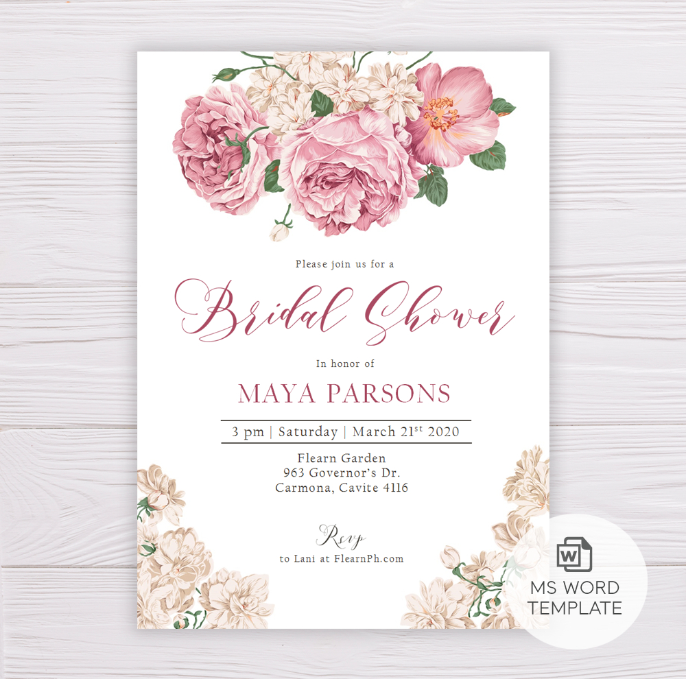 Old Rose Flowers Romantic Bridal Shower Invitation Template Pertaining To Blank Bridal Shower Invitations Templates