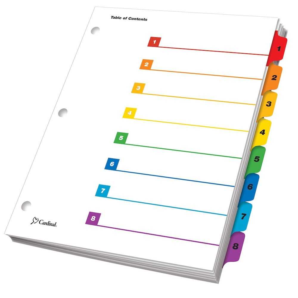 Onestep® Printable Table Of Contents Dividers, 8 Tab, Multicolor In 8 Tab Divider Template Word