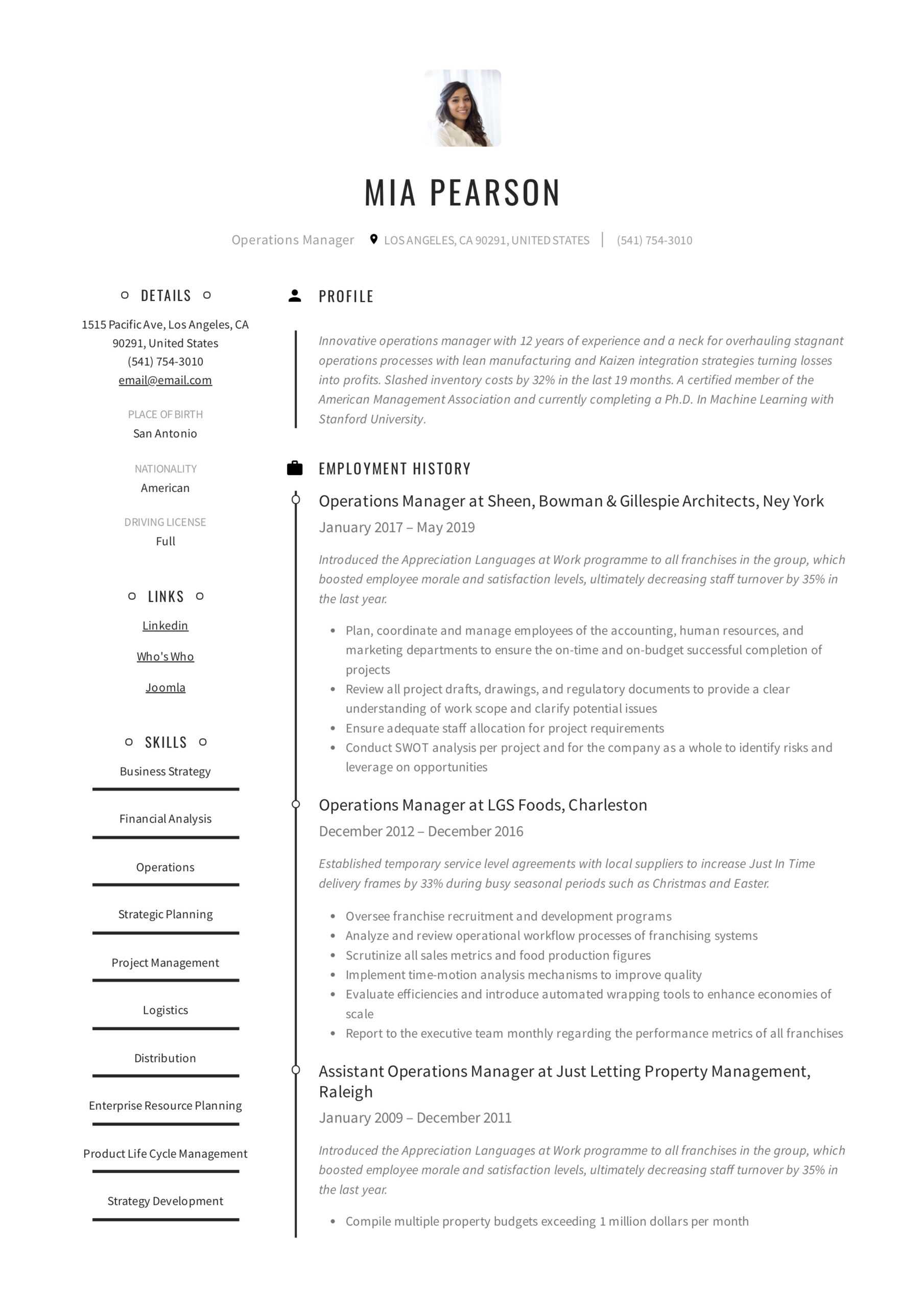 Operations Manager Resume & Writing Guide | +12 Examples | Pdf | Inside Operations Manager Report Template