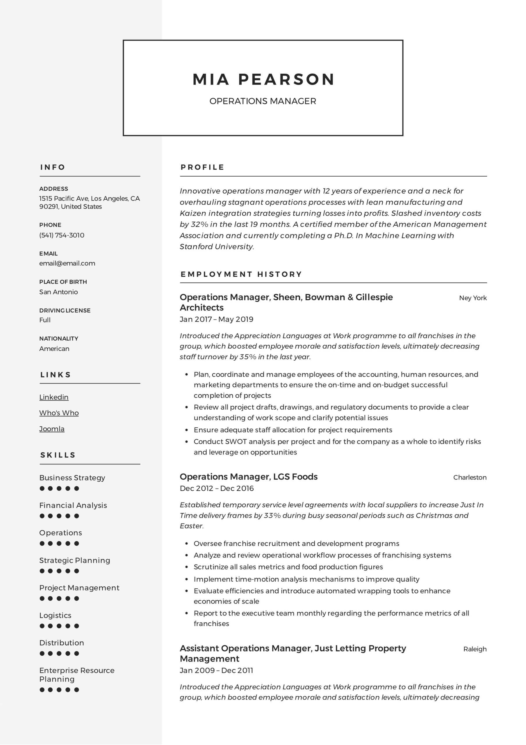 Operations Manager Resume & Writing Guide | +12 Examples | Pdf | Within Operations Manager Report Template