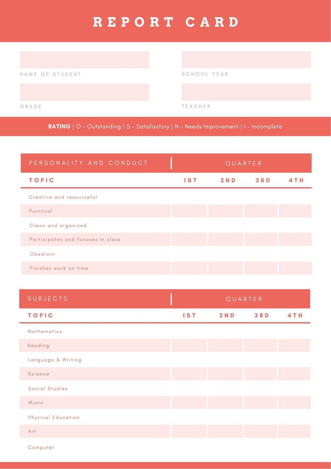 Orange & White Simple Homeschool Report Card – Templates Inside Homeschool Report Card Template