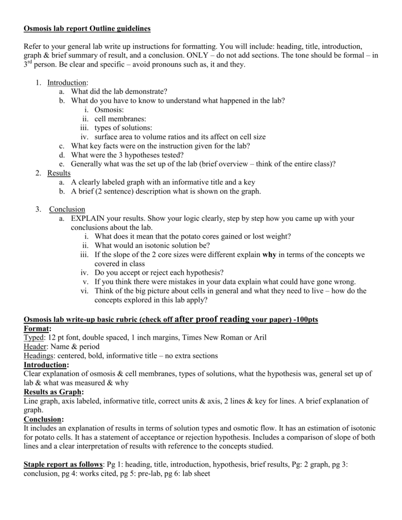 Osmosis Lab Report Outline Guidelines Refer To Your General Within Lab Report Conclusion Template