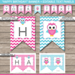 Owl Party Banner Template – Pink For Diy Birthday Banner Template