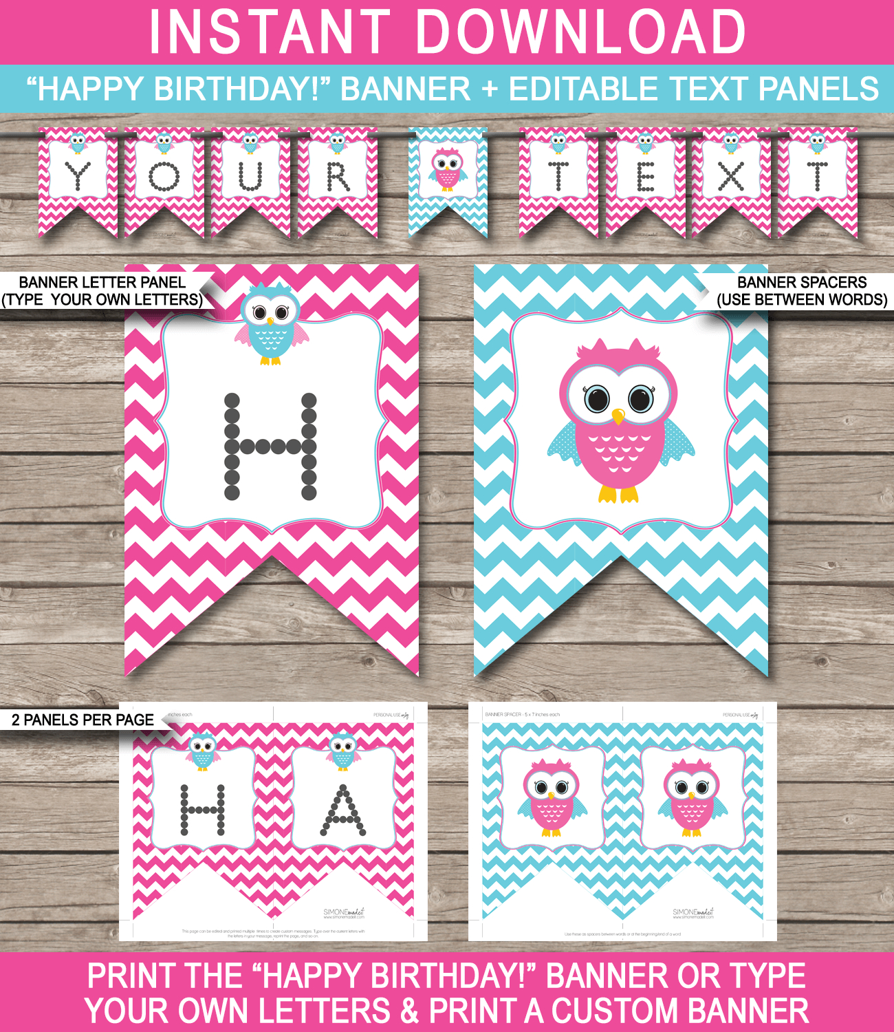 Owl Party Banner Template – Pink For Diy Birthday Banner Template