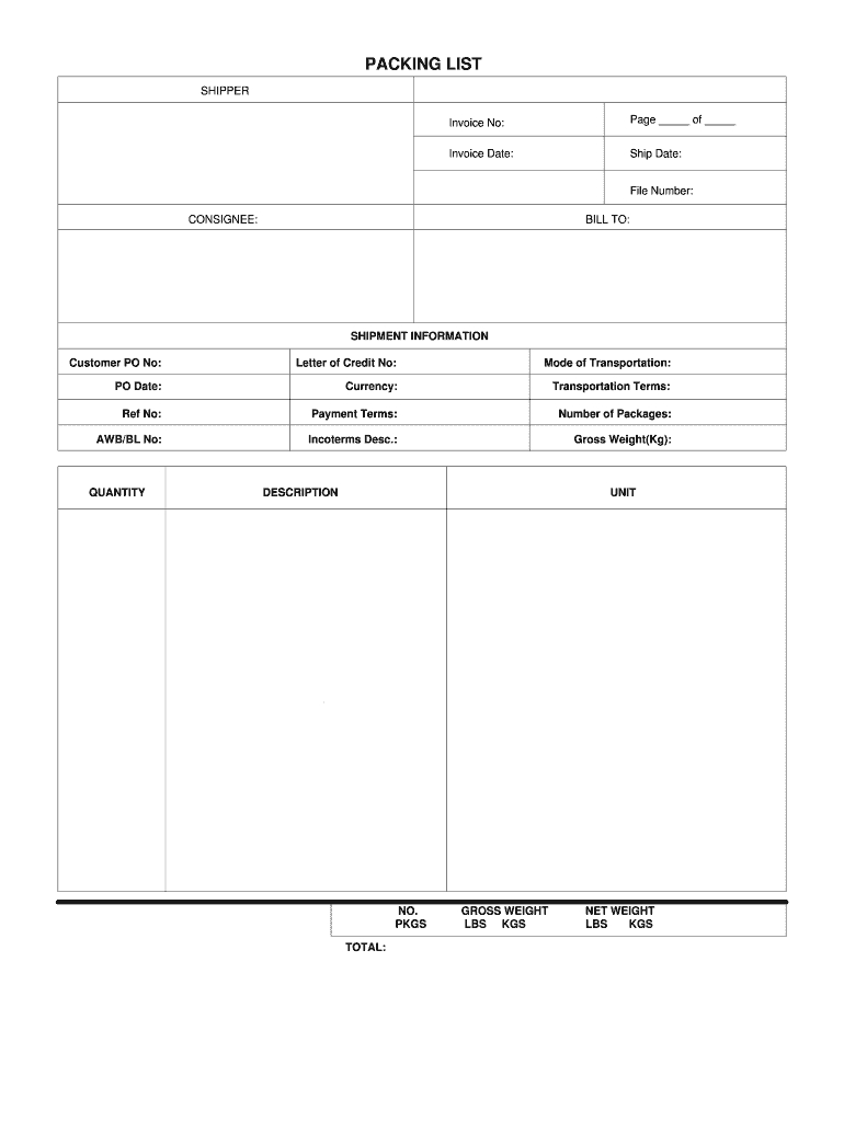 Packing Form – Tomope.zaribanks.co Intended For Blank Packing List Template
