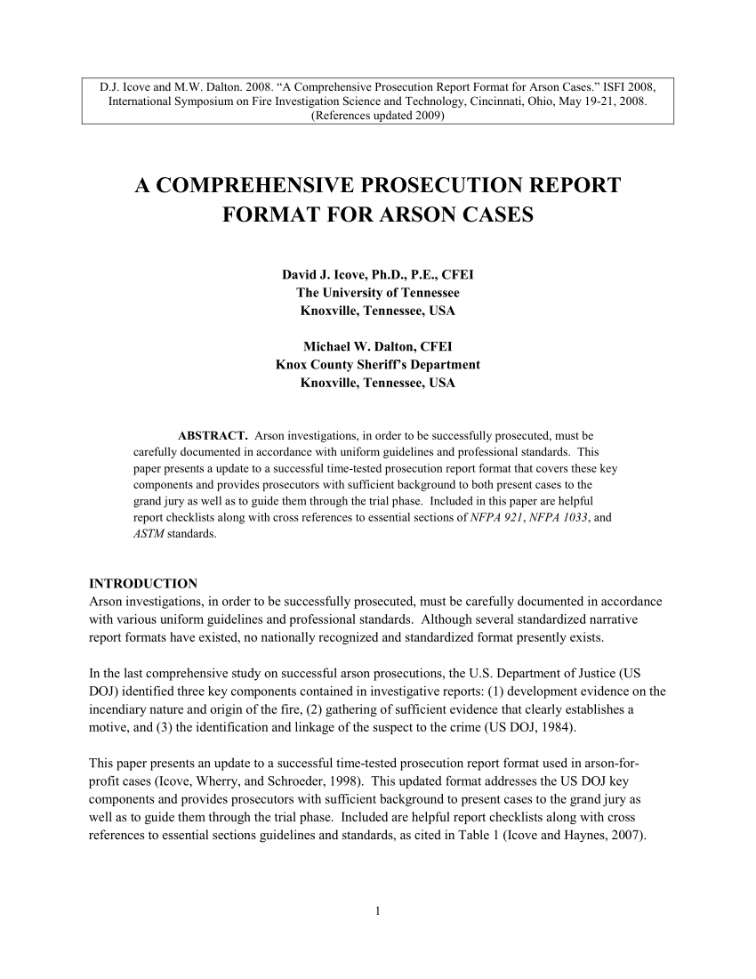 Pdf) A Comprehensive Prosecution Report Format For Arson Cases With Sample Fire Investigation Report Template