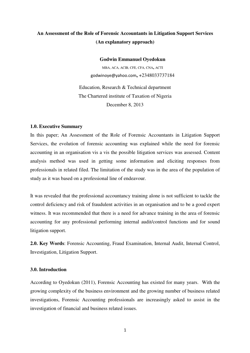 Pdf) An Assessment Of The Role Of Forensic Accountants In For Forensic Accounting Report Template