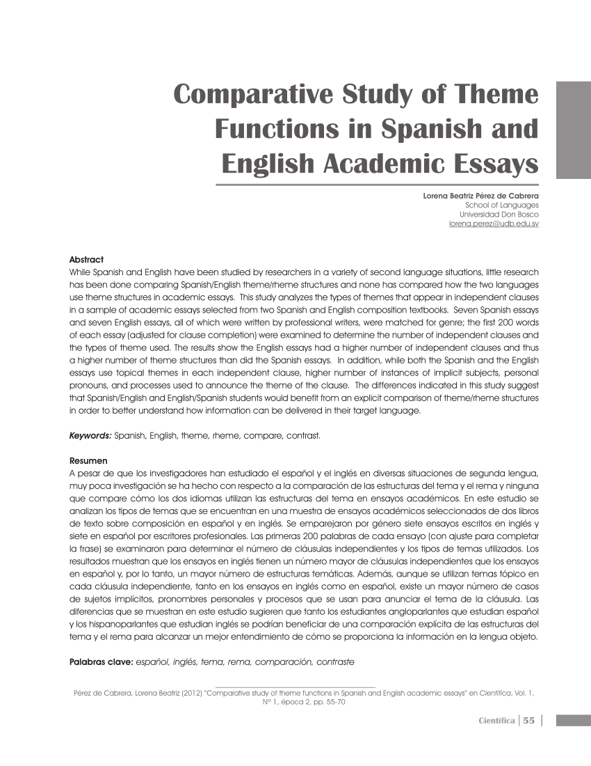Pdf) Comparative Study Of Theme Functions In Spanish And In Book Report Template In Spanish