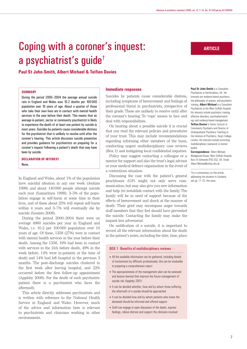 Pdf) Coping With A Coroner's Inquest: A Psychiatrist's Guide Pertaining To Coroner's Report Template