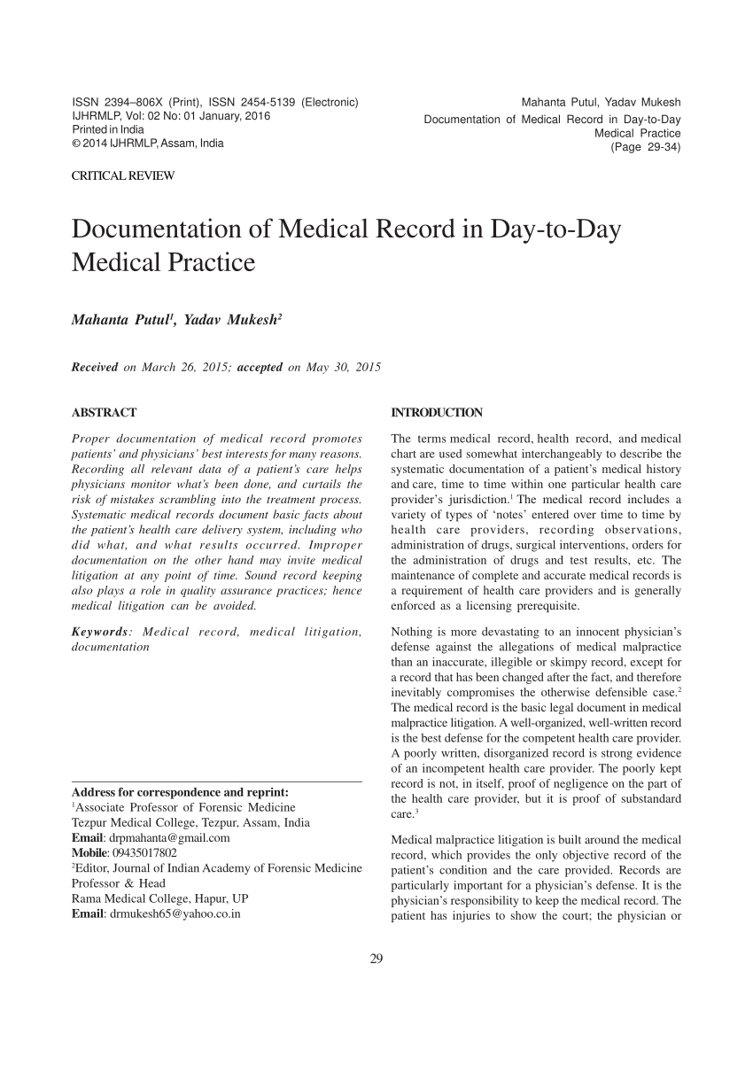 Pdf) Documentation Of Medical Record In Day To Day Medical Intended For Medical Legal Report Template