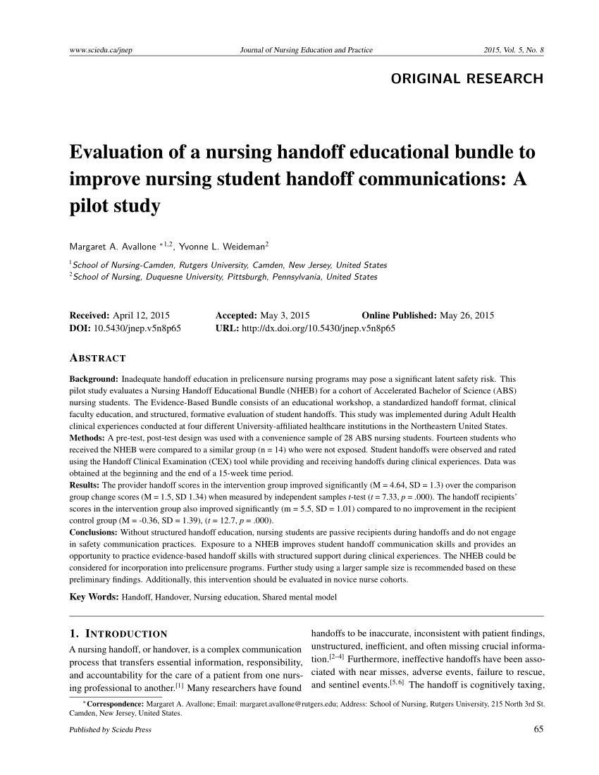 Pdf) Evaluation Of A Nursing Handoff Educational Bundle To With Regard To Nursing Handoff Report Template