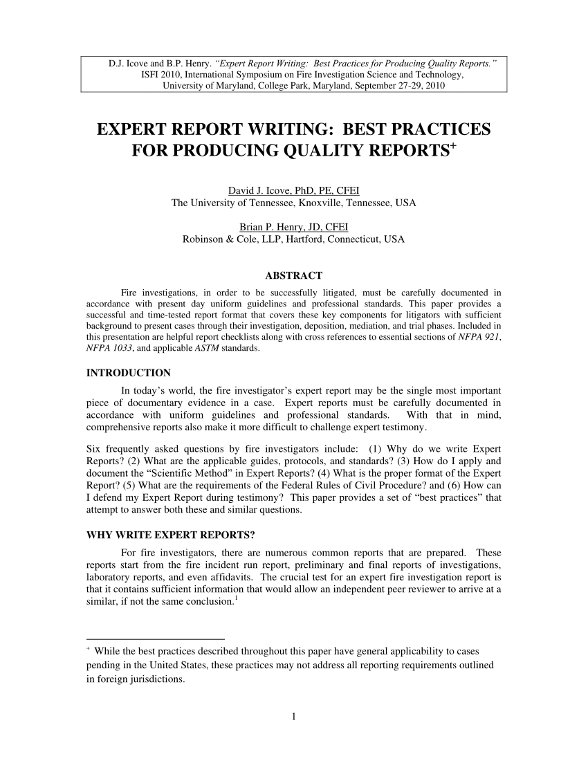 Pdf) Expert Report Writing: Best Practices For Producing In Expert Witness Report Template