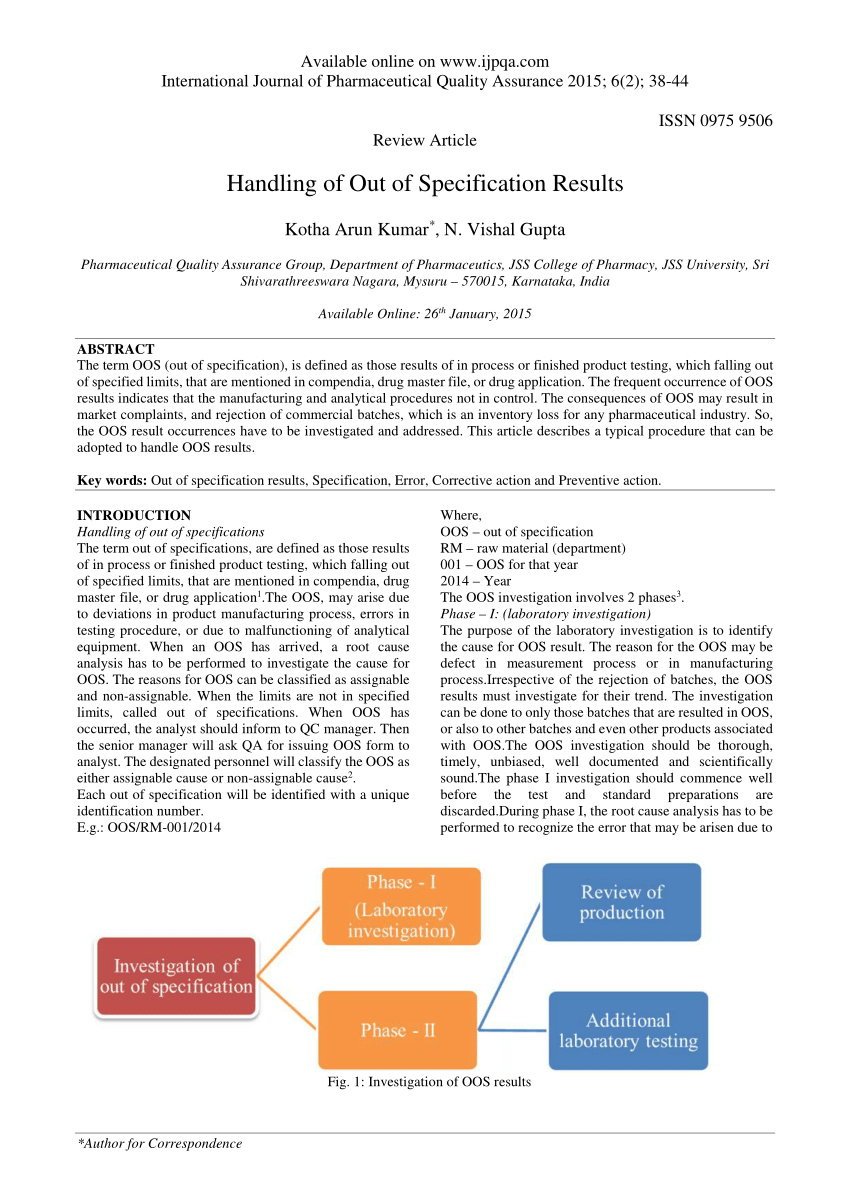 Pdf) Handling Of Out Of Specification Results With Regard To Failure Investigation Report Template