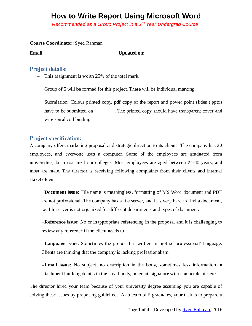 Pdf) How To Write A Report – Assignment Template Regarding Assignment Report Template