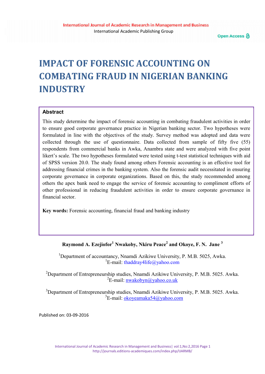 Pdf) Impact Of Forensic Accounting On Combating Fraud In For Forensic Accounting Report Template