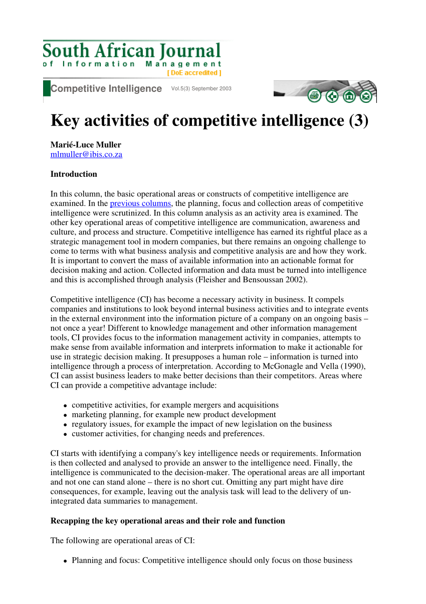 Pdf) Key Activities Of Competitive Intelligence (3) Inside Market Intelligence Report Template