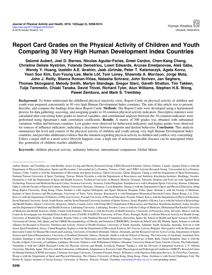Pdf) Report Card Grades On The Physical Activity Of Children Intended For Boyfriend Report Card Template