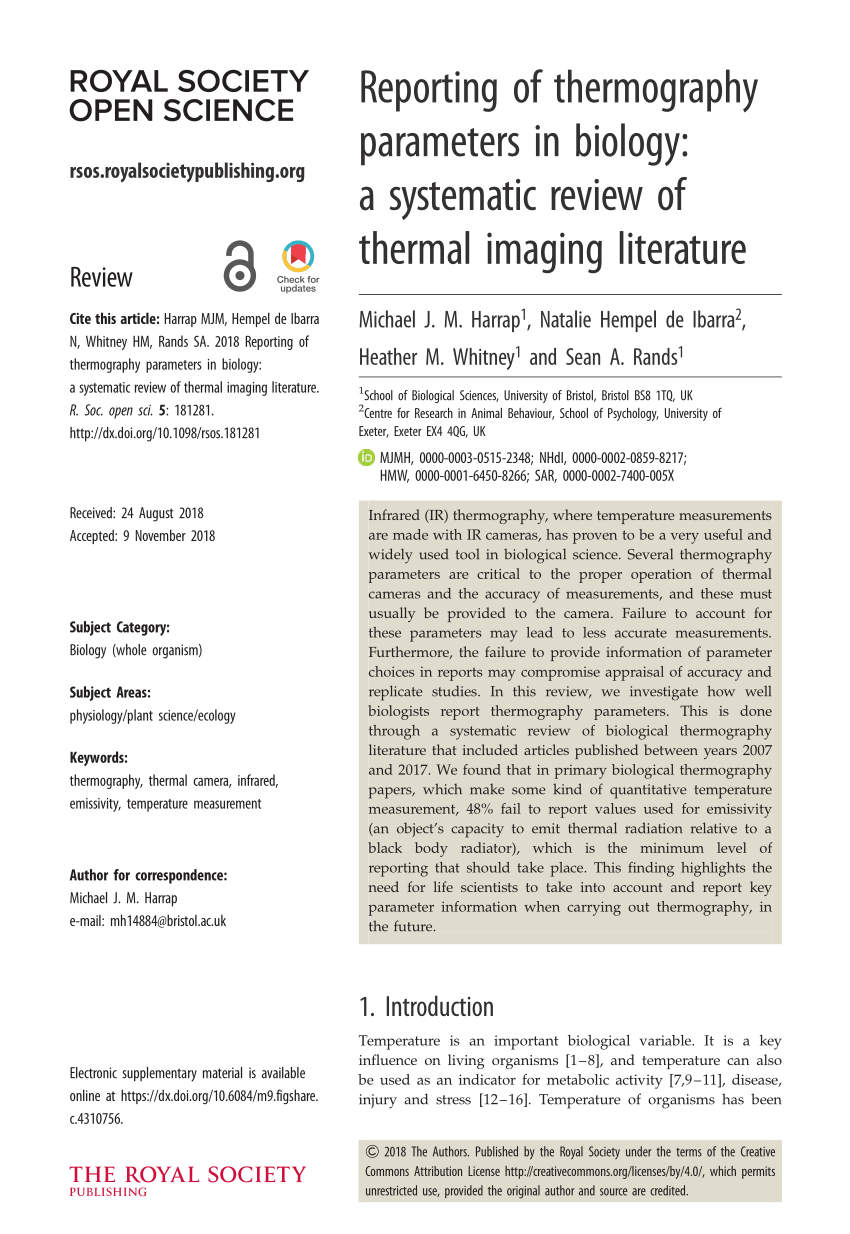 Pdf) Reporting Of Thermography Parameters In Biology: A Regarding Thermal Imaging Report Template