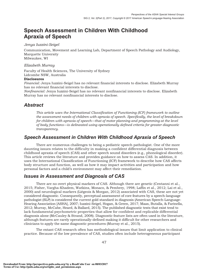 Pdf) Speech Assessment In Children With Childhood Apraxia Of Throughout Speech And Language Report Template